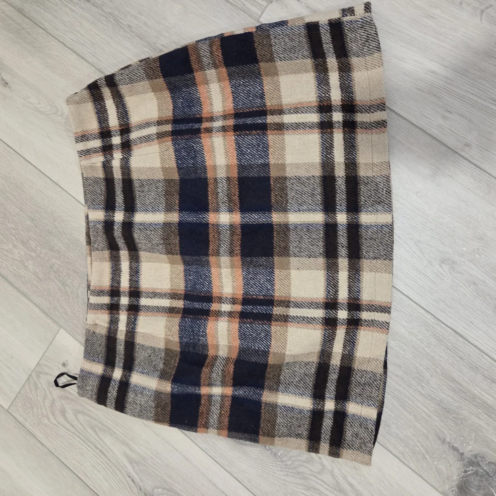 Plaid Wool Blend Skirt - Navy and Tan - Picture 5 of 5